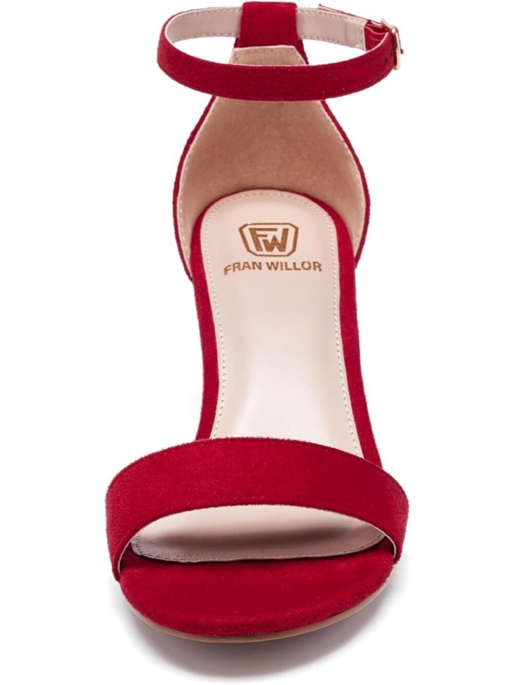 Women's Red Suede Comfortable Open Toe Low Chunky Short Fashion  Dress Heels - Picture 5 of 6